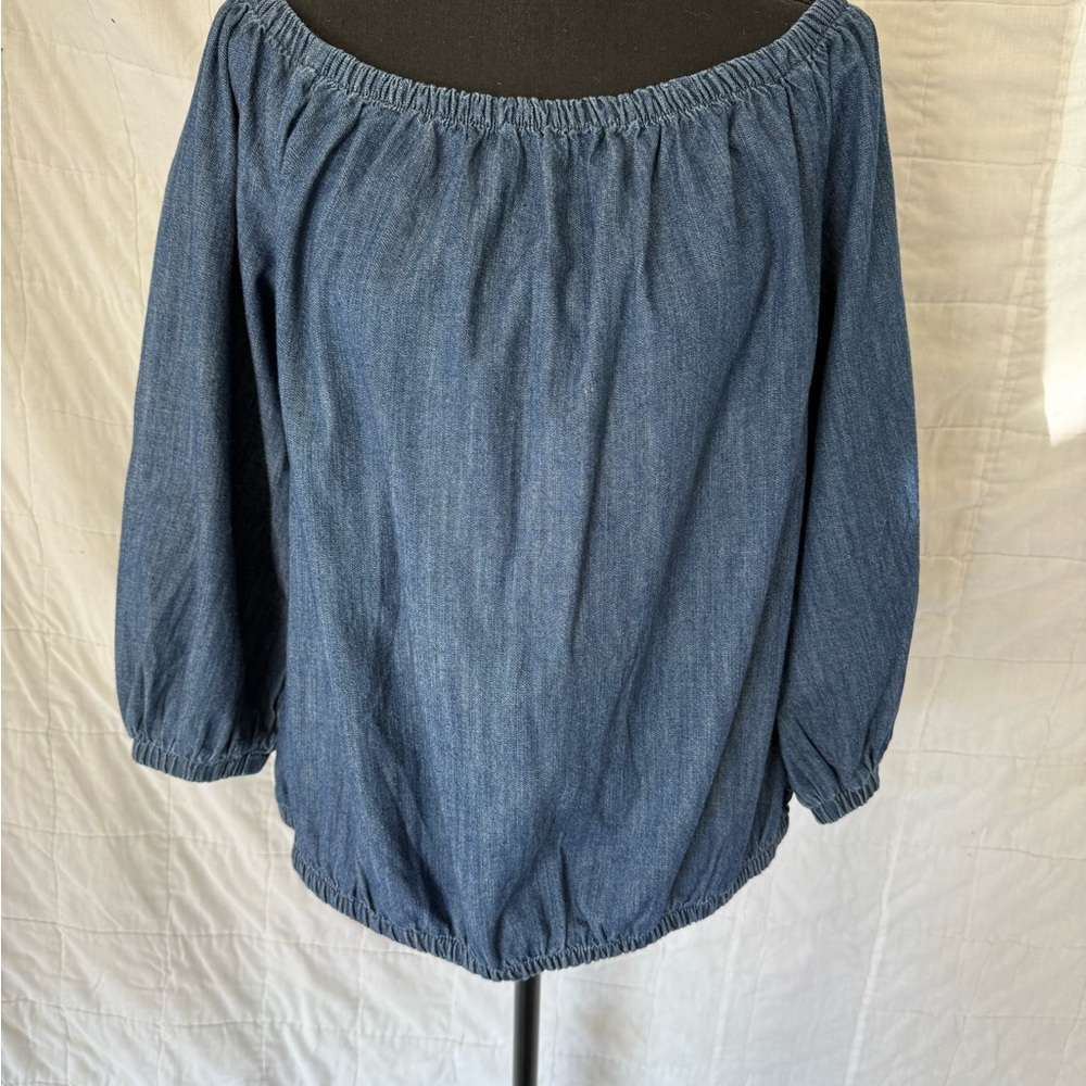 Universal Thread Denim-Look Off-Shoulder Blouse in Blue